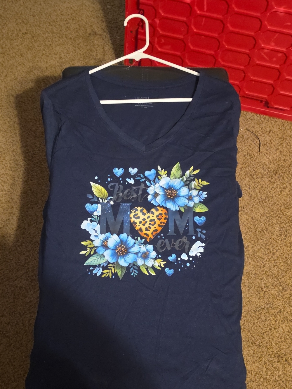 Time and Tru Navy Floral "Best Mom Ever" Graphic Tee